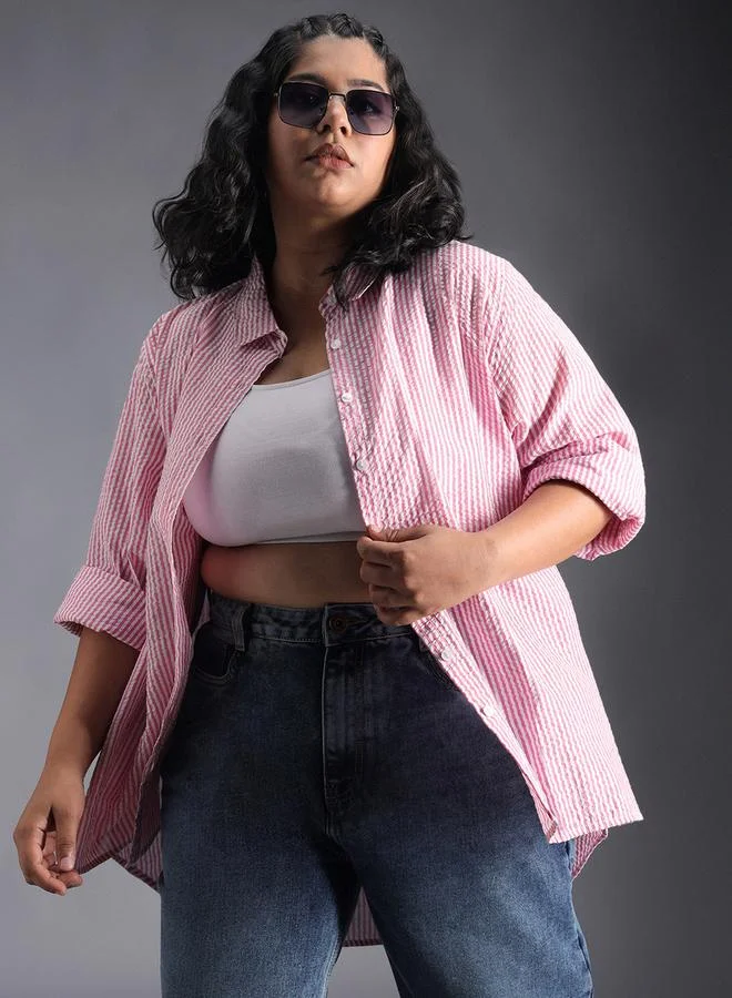 HIGH STAR Oversized Spread Collar Striped Casual Shirt by Styli