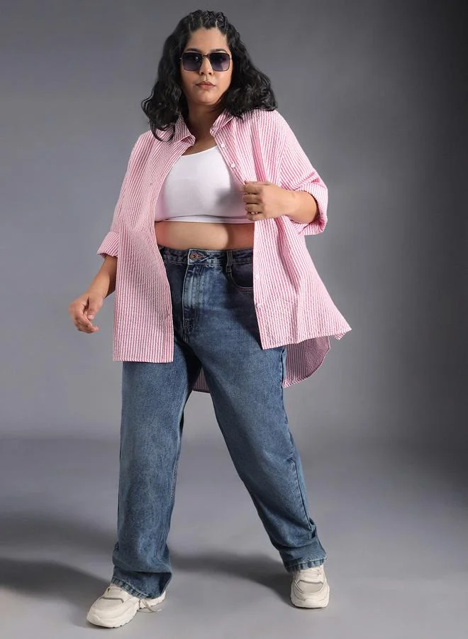 HIGH STAR Oversized Spread Collar Striped Casual Shirt by Styli