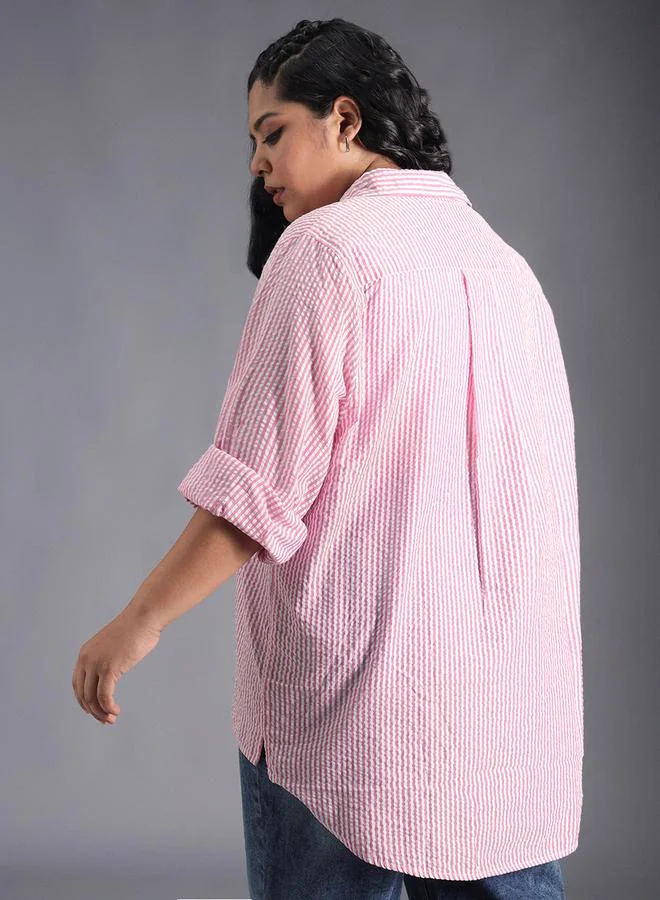 HIGH STAR Oversized Spread Collar Striped Casual Shirt by Styli