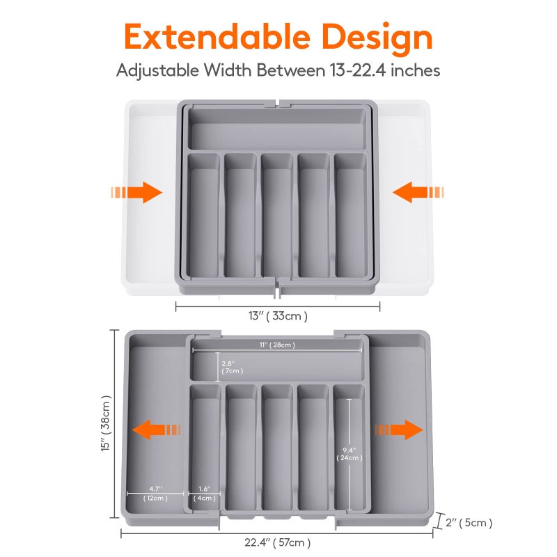 Silverware Drawer Organizer, Expandable Utensil Tray for Kitchen, BPA Free Flatware and Cutlery Holder, Adjustable Plastic Storage for Spoons Forks Knives, Large, Black - Image 2