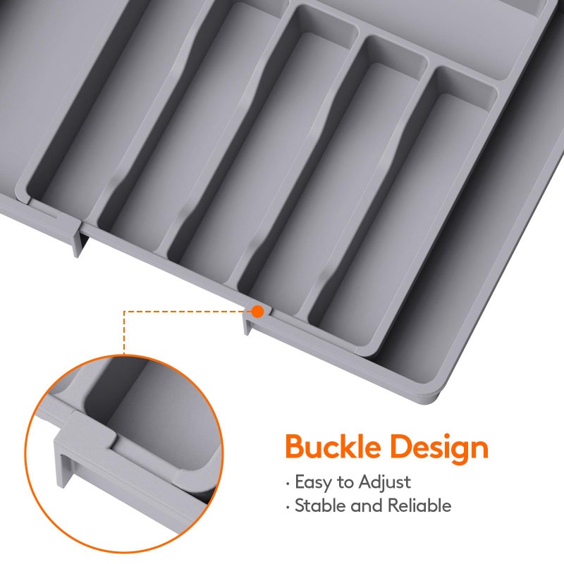 Silverware Drawer Organizer, Expandable Utensil Tray for Kitchen, BPA Free Flatware and Cutlery Holder, Adjustable Plastic Storage for Spoons Forks Knives, Large, Black - Image 4