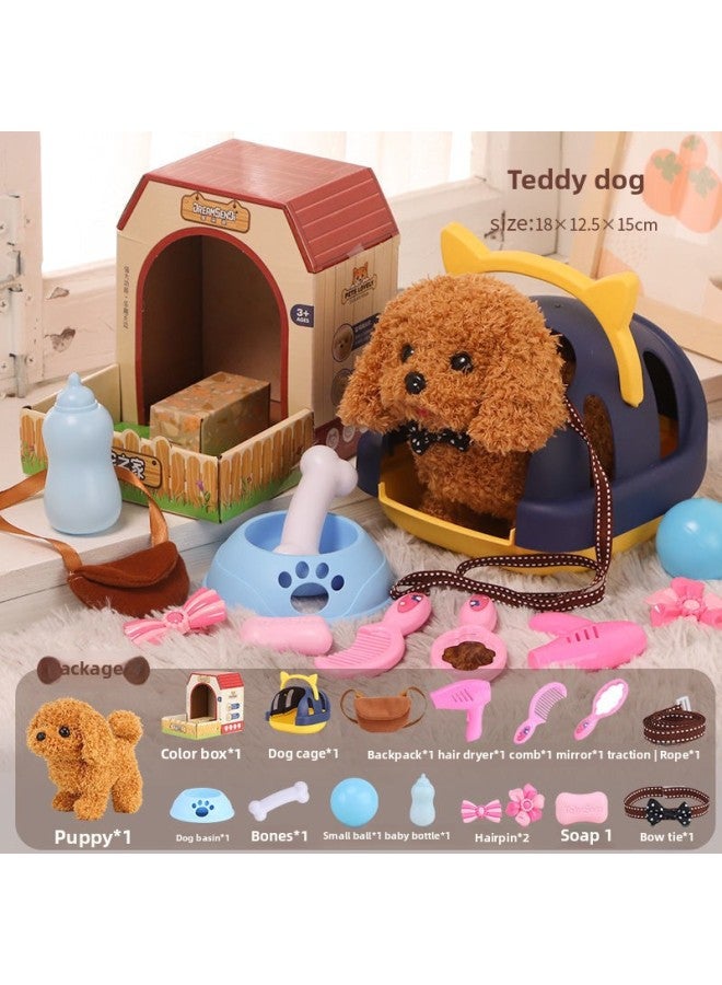 Toy Dog Dog Imitation Dog Children Walking Can Call Baby Electric Plush Electronic Small Can Move Baby Pet-Color:Bixiong (standard + Doghouse + Bow Tie 4-piece Set)-Specifications:【rechargeable Mode - Image 2