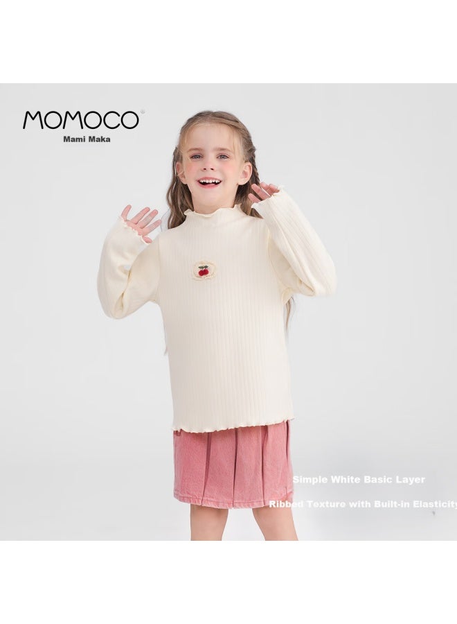Momoco Girls' Base Shirt Autumn Winter Fashionable Versatile Long Sleeve Top White Apricot 110