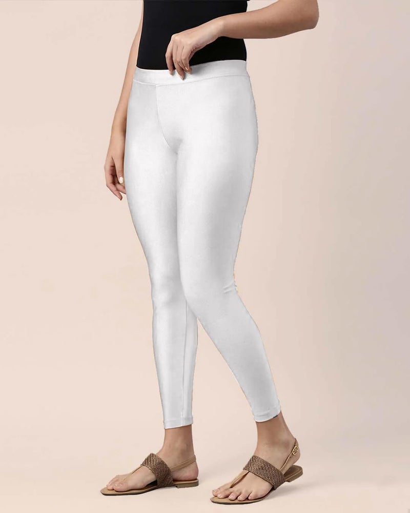 Mehrang Tailored Cut & Slim Fit Stetchable Fabric Ankle Length Shimmer Leggings for Womens and Girls (in, Alpha, 3XL, Regular, White) - Image 4