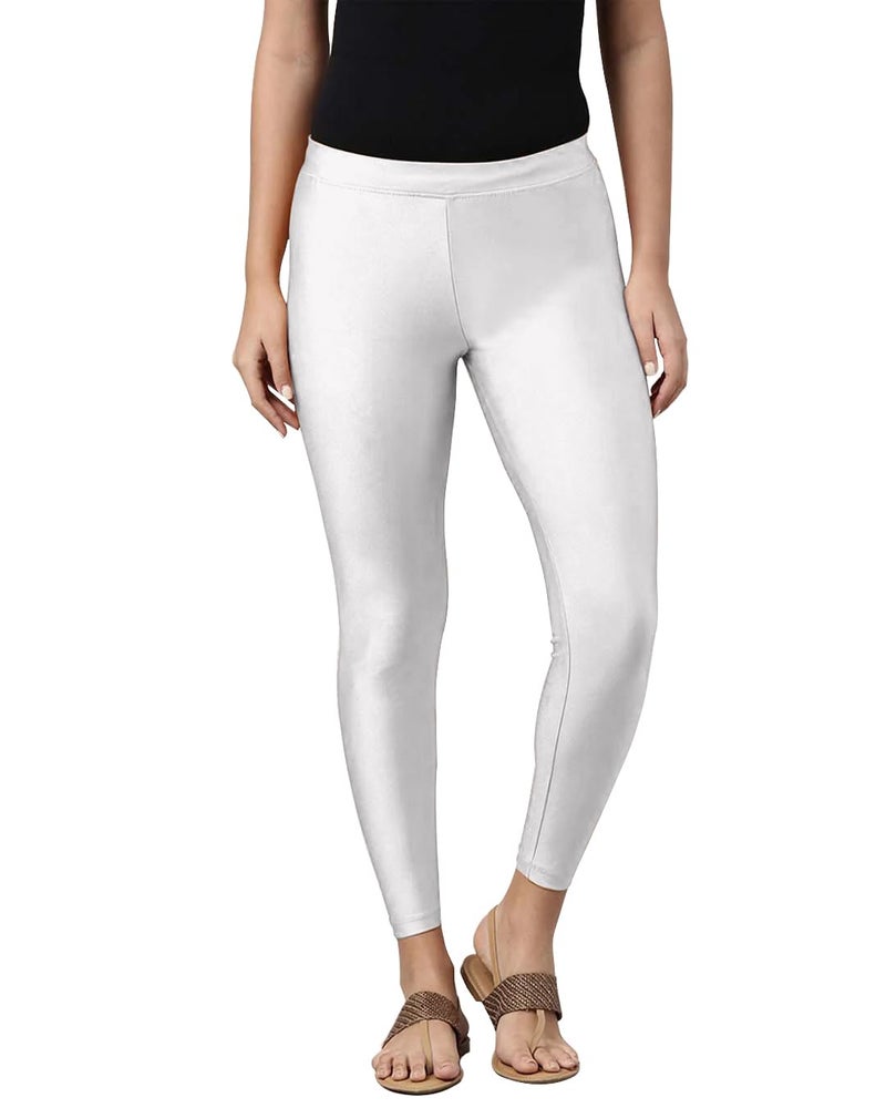 Mehrang Tailored Cut & Slim Fit Stetchable Fabric Ankle Length Shimmer Leggings for Womens and Girls (in, Alpha, 3XL, Regular, White) - Image 1