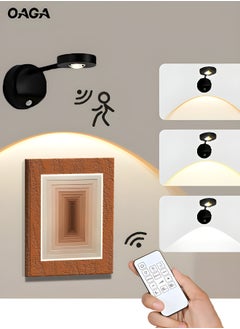 OAGA Motion Sensor Picture Light LED Cat-Eye Bulb Wall Sconce with Remote Control, 360° Rotation Wireless Rechargeable Wall Lamp with 3 Color Temperatures & 3 Brightness Levels for Paintings  - Image 1