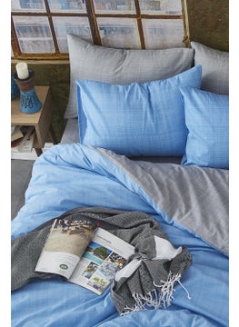 Bonjardin Home Single Double Sided Duvet Cover Set 100% Cotton - Grey / Blue 