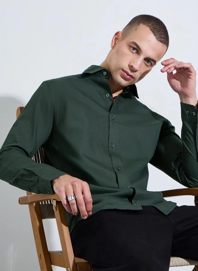 ستايلي Men Olive Solid Regular Fit Oxford Shirt