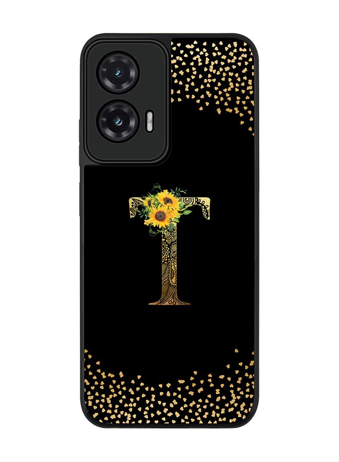 Stylizedd For Motorola Moto G35 Case,Slim fit Camera Protection, Shockproof Thin Phone cover  - Custom Floral Monogram - T ( Black )