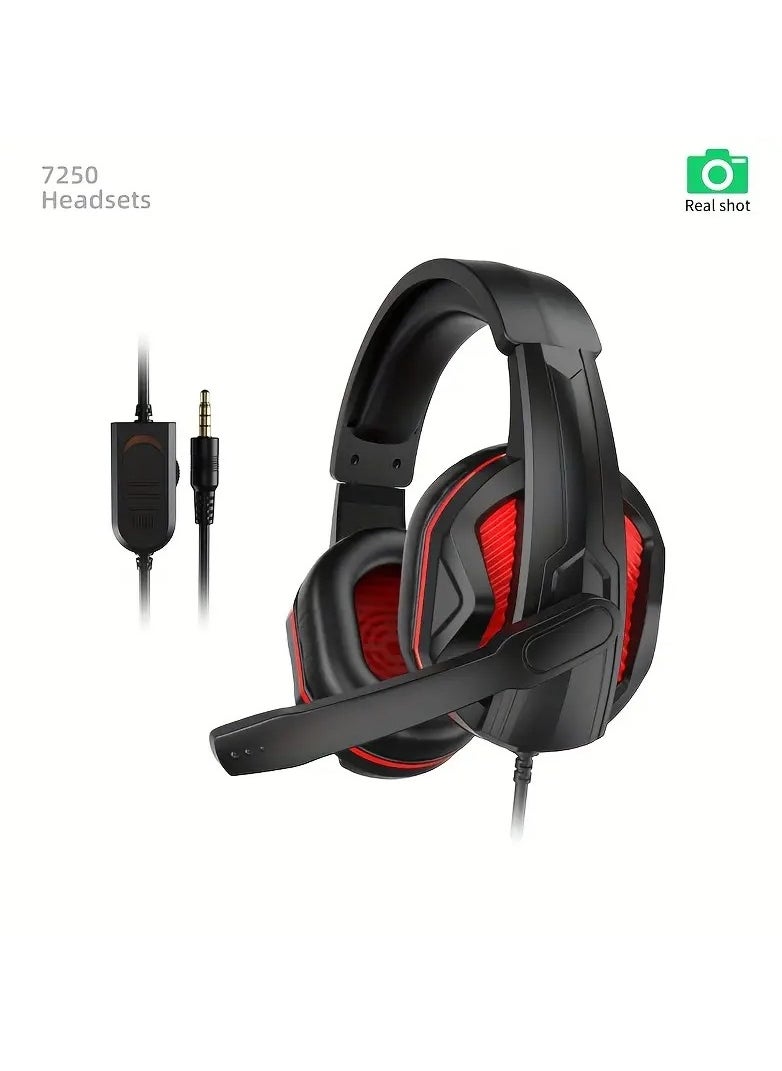 Home Clearance Sale - 7250/3.5mm Gaming Dual-sided Headphones For Computer Online Classes And Office Use With Wired Microphone And Line Control In Black Color With Desktop Dual-hole Plug - Image 1