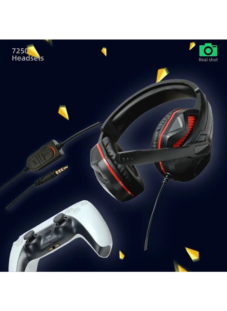 Home Clearance Sale - 7250/3.5mm Gaming Dual-sided Headphones For Computer Online Classes And Office Use With Wired Microphone And Line Control In Black Color With Desktop Dual-hole Plug - Image 1