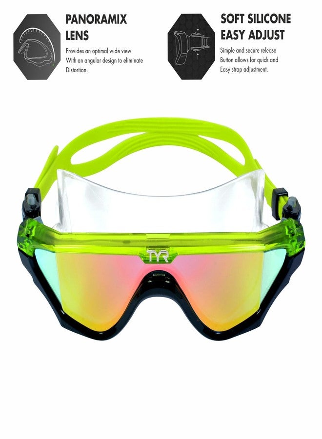 TYR Torrent Mirrored Mask Swimming Goggles for Adults, Color-Rainbow/Black - Image 1
