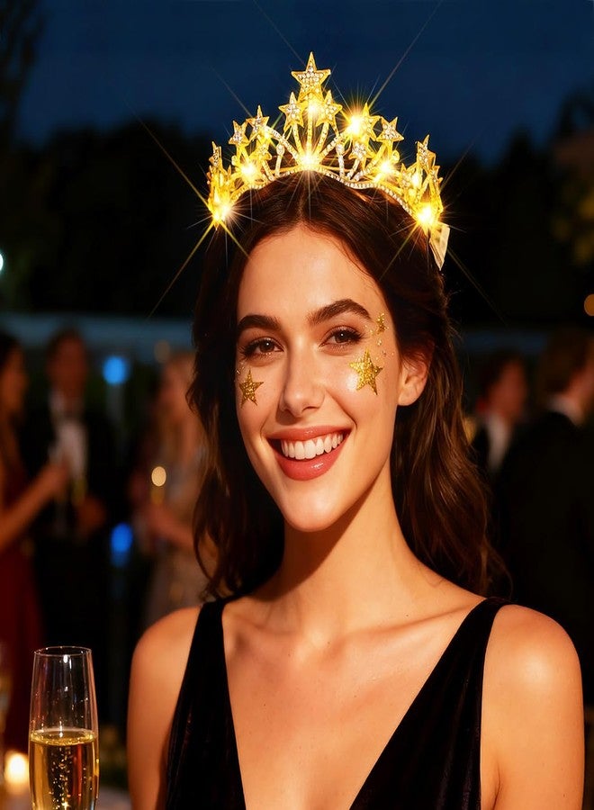 Urieo Light up Star Crown LED Crystal Tiara Headband Birthday Prom Hair Accessories for Women - Image 4