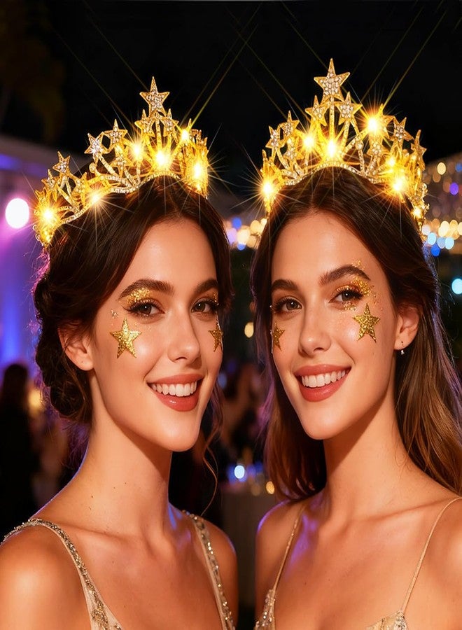 Urieo Light up Star Crown LED Crystal Tiara Headband Birthday Prom Hair Accessories for Women - Image 2
