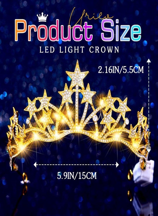 Urieo Light up Star Crown LED Crystal Tiara Headband Birthday Prom Hair Accessories for Women - Image 3
