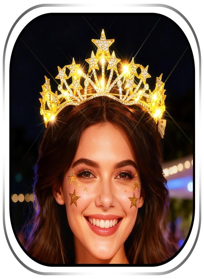 Urieo Light up Star Crown LED Crystal Tiara Headband Birthday Prom Hair Accessories for Women - Image 1