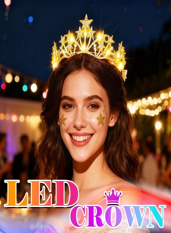 Urieo Light up Star Crown LED Crystal Tiara Headband Birthday Prom Hair Accessories for Women - Image 5