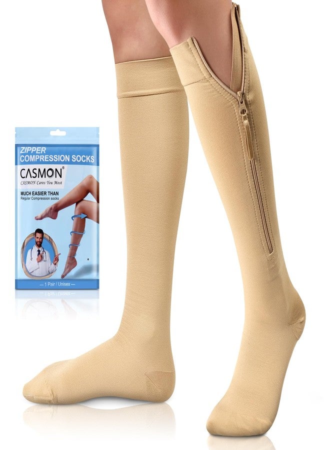 CASMON جوارب ضغط بسحاب من كاسمون للنساء والرجال، ضغط 20-30 ملم زئبق، جوارب داعمة للركبة مغلقة الأصابع، جوارب طبية بسحاب للوذمة، الدوالي، ما بعد الجراحة، التورم، للممرضات، للحوامل (زوج واحد) - Image 1