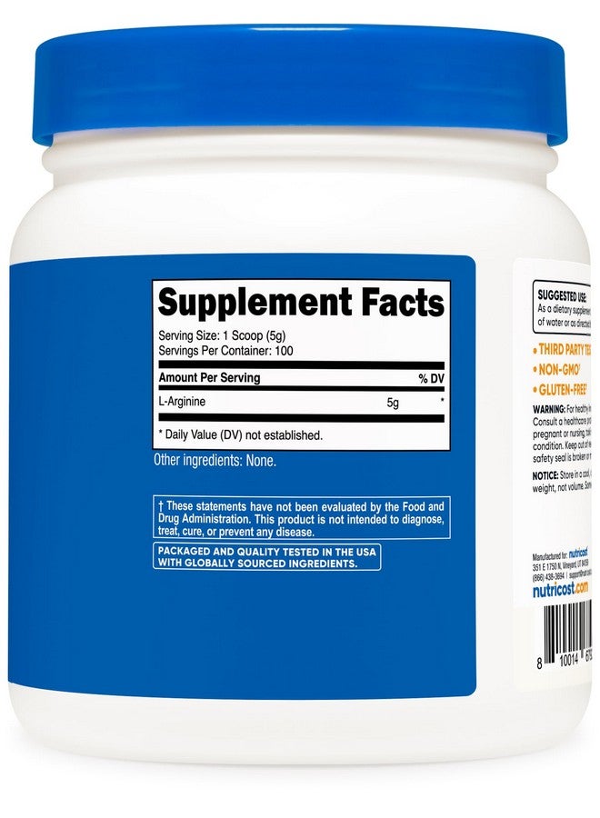 Nutricost بودرة ل-أرجينين من نوتريكوست 500 جرام (1.1 رطل) - بودرة ل-أرجينين نقية - 5000 ملغ لكل حصة؛ 100 حصة - Image 5