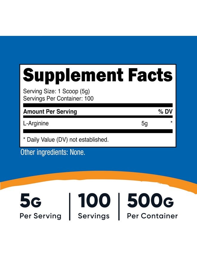 Nutricost بودرة ل-أرجينين من نوتريكوست 500 جرام (1.1 رطل) - بودرة ل-أرجينين نقية - 5000 ملغ لكل حصة؛ 100 حصة - Image 2