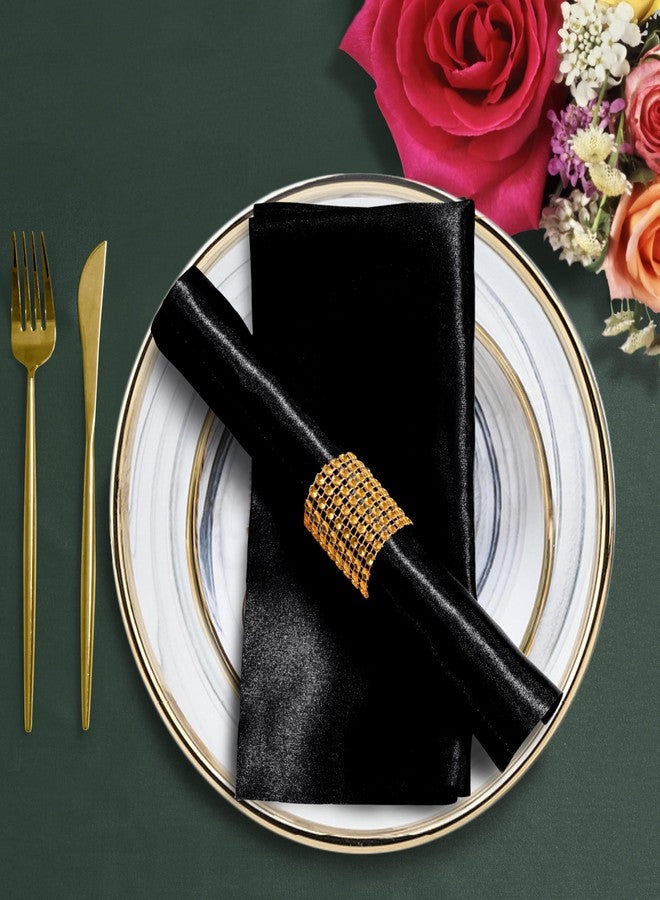 Eychei 100 Pack Black Satin Napkins and Napkin Rings Set, 12 x 12 Inch Silky Soft Cloth Napkins Set of 50, Square Satin Dinner Table Napkins Bulk for Wedding Banquet Graduation Party Decoration - Image 5