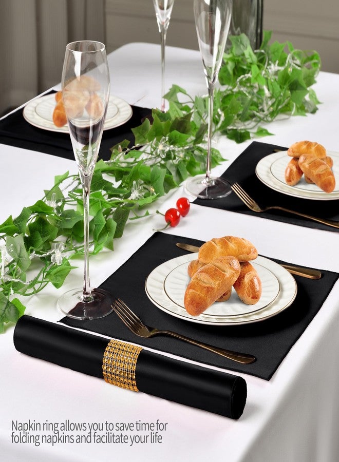 Eychei 100 Pack Black Satin Napkins and Napkin Rings Set, 12 x 12 Inch Silky Soft Cloth Napkins Set of 50, Square Satin Dinner Table Napkins Bulk for Wedding Banquet Graduation Party Decoration - Image 3