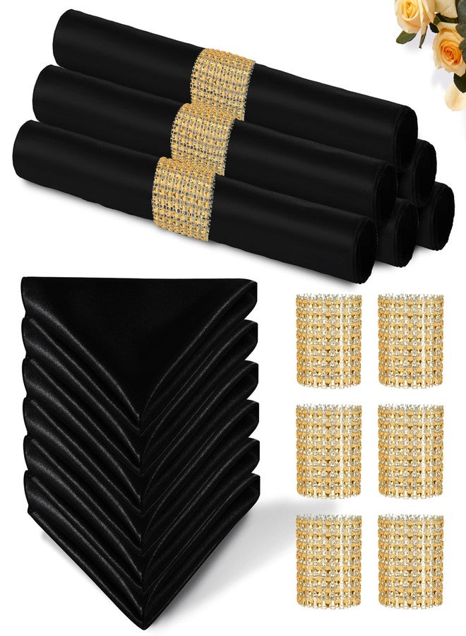 Eychei 100 Pack Black Satin Napkins and Napkin Rings Set, 12 x 12 Inch Silky Soft Cloth Napkins Set of 50, Square Satin Dinner Table Napkins Bulk for Wedding Banquet Graduation Party Decoration - Image 1
