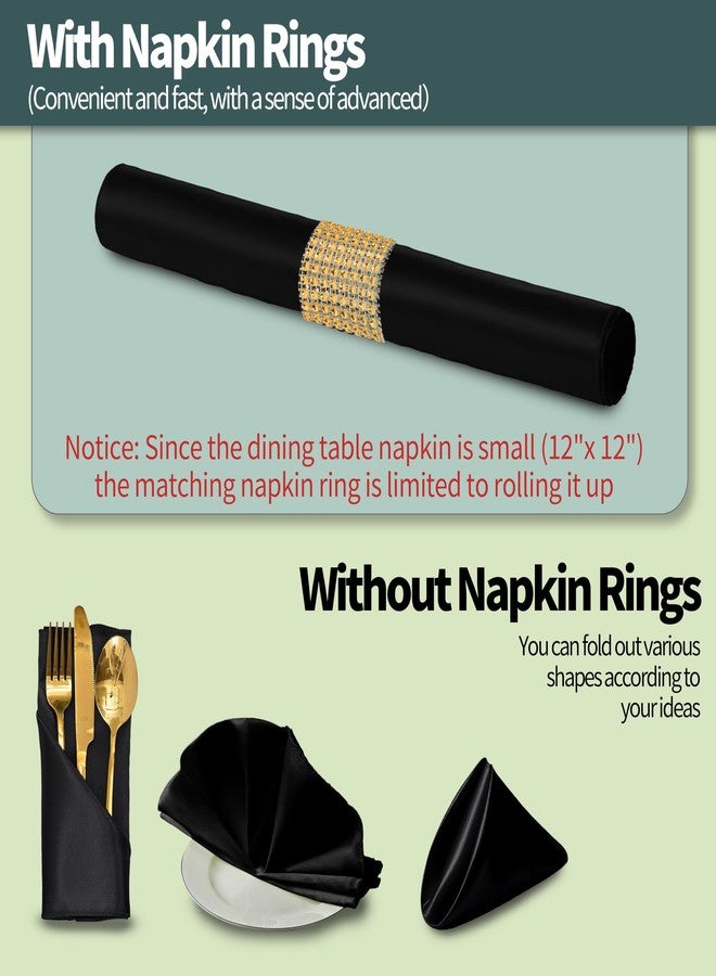 Eychei 100 Pack Black Satin Napkins and Napkin Rings Set, 12 x 12 Inch Silky Soft Cloth Napkins Set of 50, Square Satin Dinner Table Napkins Bulk for Wedding Banquet Graduation Party Decoration - Image 2