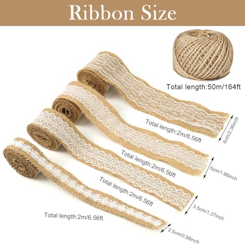 PATPAT® Set of 19Pcs DIY Hemp Woven Ribbons Decoratives Ribbon Flowers Bows Hemp Ropes Multi Sized Rustic Lace Hemp Ribbons Ties Bohemian Rustic Hemp Decor for Scrapbooking, DIY Hand Crafts - Image 4