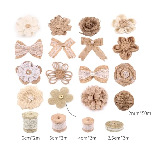 PATPAT® Set of 19Pcs DIY Hemp Woven Ribbons Decoratives Ribbon Flowers Bows Hemp Ropes Multi Sized Rustic Lace Hemp Ribbons Ties Bohemian Rustic Hemp Decor for Scrapbooking, DIY Hand Crafts - Image 2