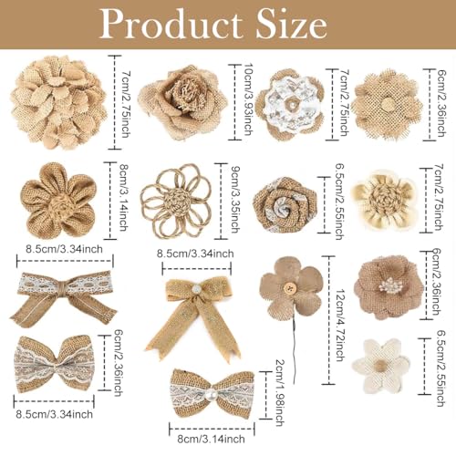 PATPAT® Set of 19Pcs DIY Hemp Woven Ribbons Decoratives Ribbon Flowers Bows Hemp Ropes Multi Sized Rustic Lace Hemp Ribbons Ties Bohemian Rustic Hemp Decor for Scrapbooking, DIY Hand Crafts - Image 3