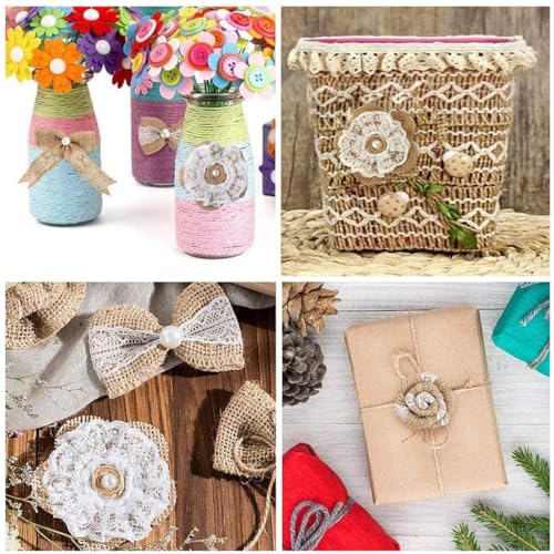 PATPAT® Set of 19Pcs DIY Hemp Woven Ribbons Decoratives Ribbon Flowers Bows Hemp Ropes Multi Sized Rustic Lace Hemp Ribbons Ties Bohemian Rustic Hemp Decor for Scrapbooking, DIY Hand Crafts - Image 5