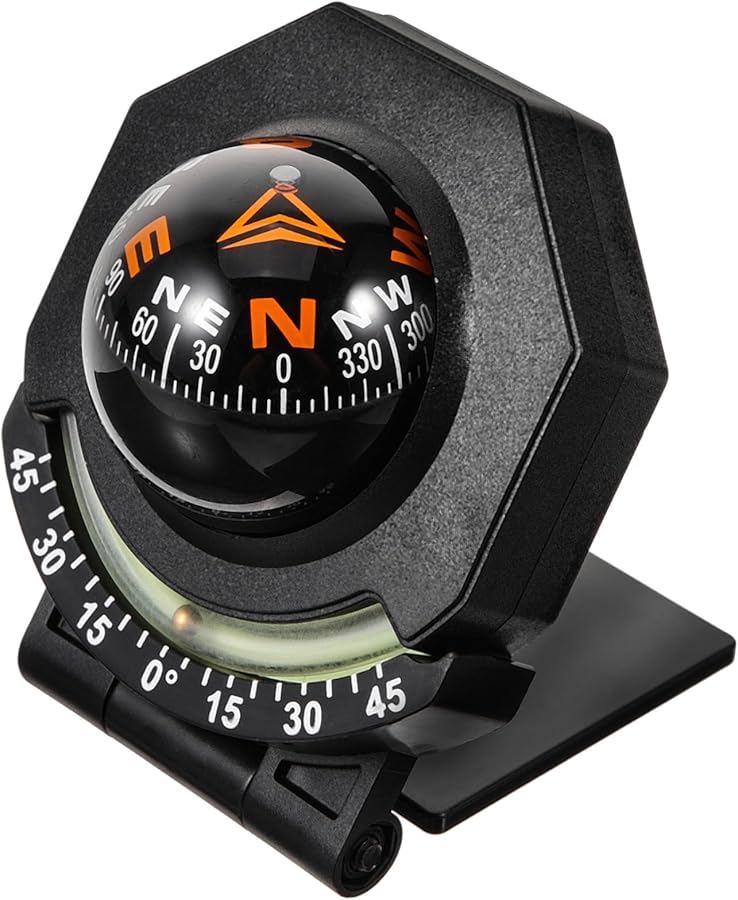 Adjustable Night Glow Car Compass with Suction Cup Mount for Dashboard Vehicle Navigation - Image 1