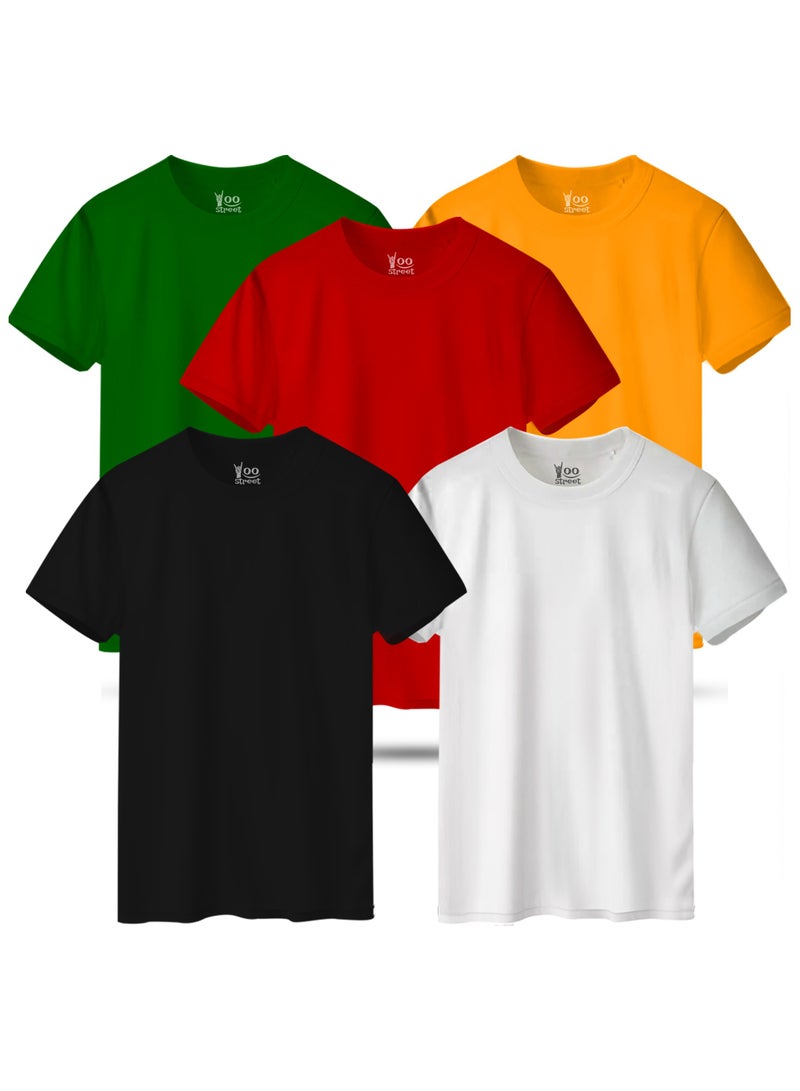 Yoo Street Bundle of 5 Classic T-Shirts - BLACK WHITE RED GREEN YELLOW