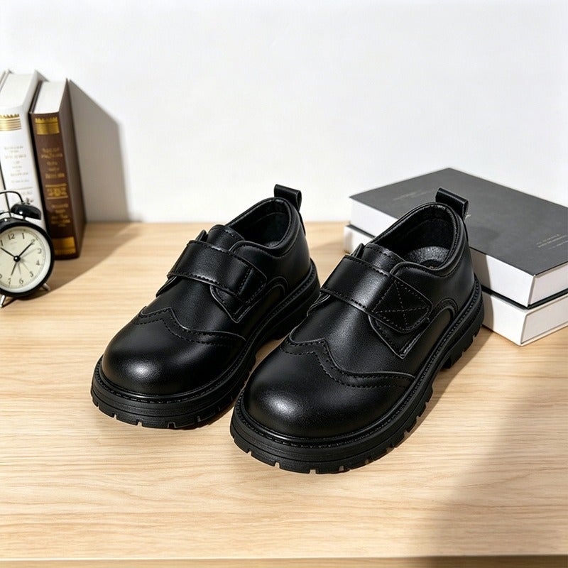 HAKI Boys' Leather School Shoes – Black Low-Top Velcro Dress Shoes for Performances & Formal Wear - Image 2
