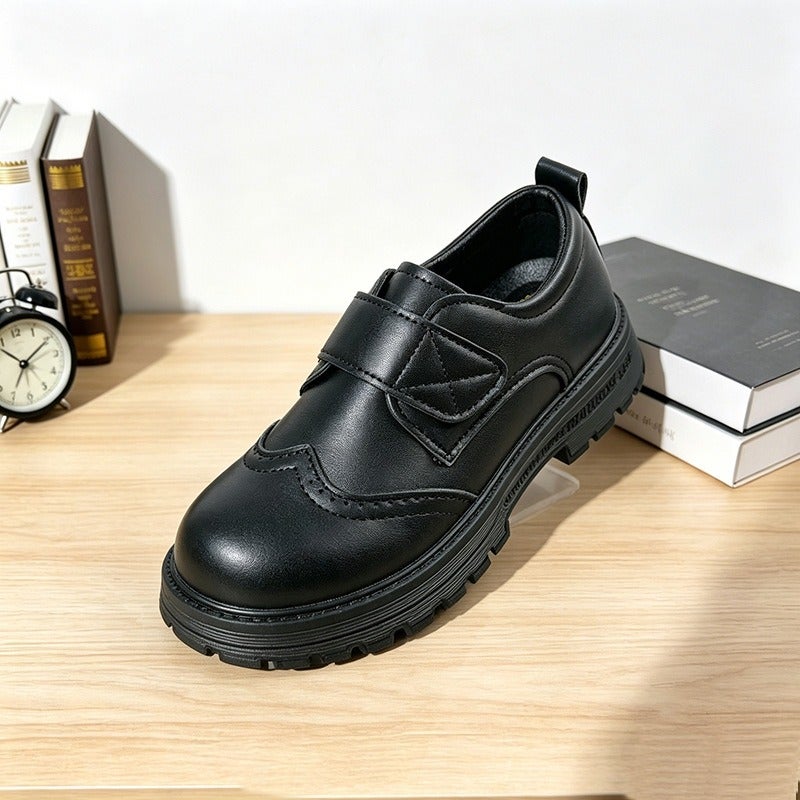 HAKI Boys' Leather School Shoes – Black Low-Top Velcro Dress Shoes for Performances & Formal Wear - Image 3