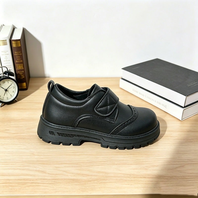 HAKI Boys' Leather School Shoes – Black Low-Top Velcro Dress Shoes for Performances & Formal Wear - Image 4