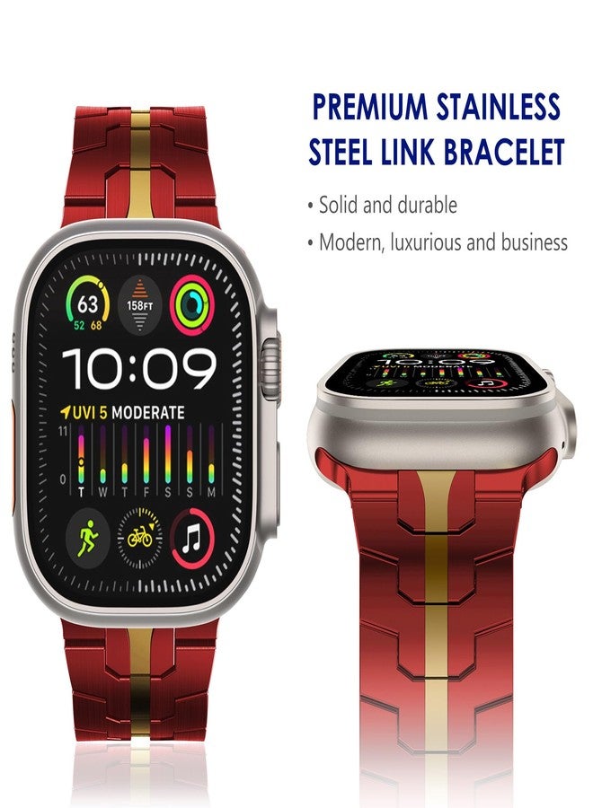 سوار WINGLE مقاسات 49 مم، 46 مم، 45 مم، 44 مم، 42 مم (سلسلة 3، 2، 1) لساعات Apple Watch، سوار معدني بديل من الفولاذ المقاوم للصدأ لساعات iWatch Ultra 3/Ultra 2 1، وسلسلة 11/10/9/8/7/6/5/4/3/2/1/SE، متوفر باللونين الأحمر والذهبي. - Image 3