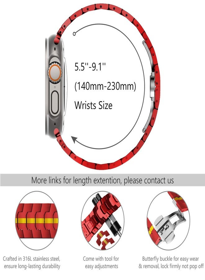 سوار WINGLE مقاسات 49 مم، 46 مم، 45 مم، 44 مم، 42 مم (سلسلة 3، 2، 1) لساعات Apple Watch، سوار معدني بديل من الفولاذ المقاوم للصدأ لساعات iWatch Ultra 3/Ultra 2 1، وسلسلة 11/10/9/8/7/6/5/4/3/2/1/SE، متوفر باللونين الأحمر والذهبي. - Image 5