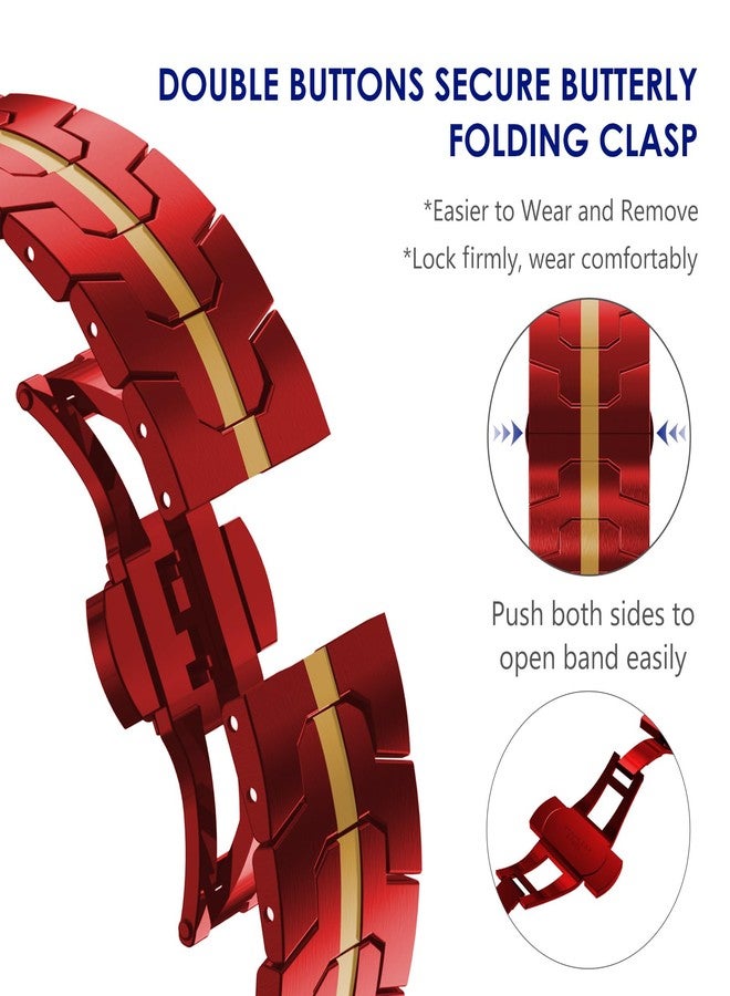 سوار WINGLE مقاسات 49 مم، 46 مم، 45 مم، 44 مم، 42 مم (سلسلة 3، 2، 1) لساعات Apple Watch، سوار معدني بديل من الفولاذ المقاوم للصدأ لساعات iWatch Ultra 3/Ultra 2 1، وسلسلة 11/10/9/8/7/6/5/4/3/2/1/SE، متوفر باللونين الأحمر والذهبي. - Image 4