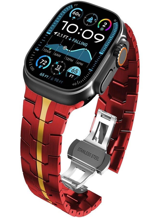 سوار WINGLE مقاسات 49 مم، 46 مم، 45 مم، 44 مم، 42 مم (سلسلة 3، 2، 1) لساعات Apple Watch، سوار معدني بديل من الفولاذ المقاوم للصدأ لساعات iWatch Ultra 3/Ultra 2 1، وسلسلة 11/10/9/8/7/6/5/4/3/2/1/SE، متوفر باللونين الأحمر والذهبي. - Image 1