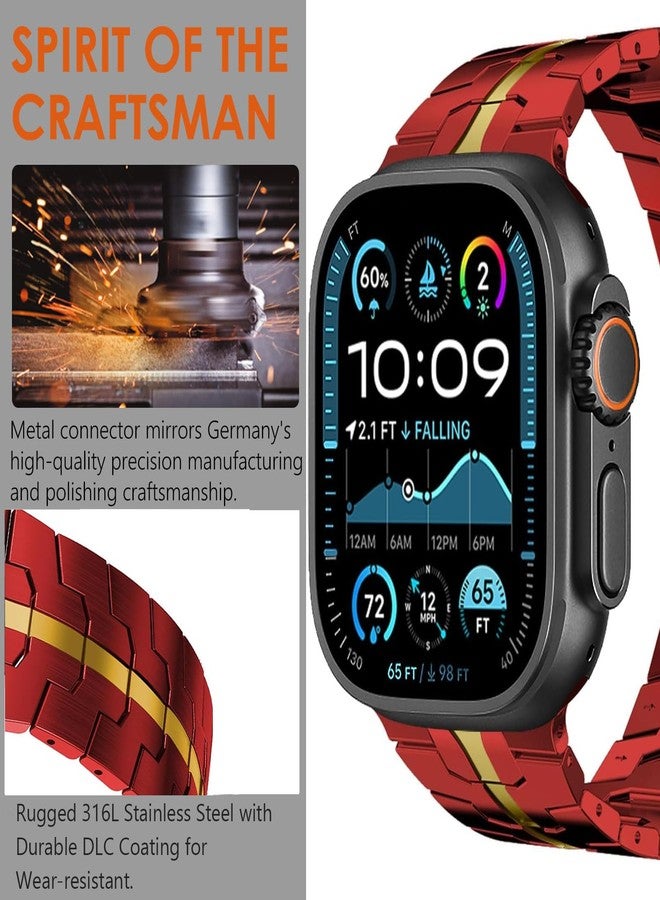 سوار WINGLE مقاسات 49 مم، 46 مم، 45 مم، 44 مم، 42 مم (سلسلة 3، 2، 1) لساعات Apple Watch، سوار معدني بديل من الفولاذ المقاوم للصدأ لساعات iWatch Ultra 3/Ultra 2 1، وسلسلة 11/10/9/8/7/6/5/4/3/2/1/SE، متوفر باللونين الأحمر والذهبي. - Image 2