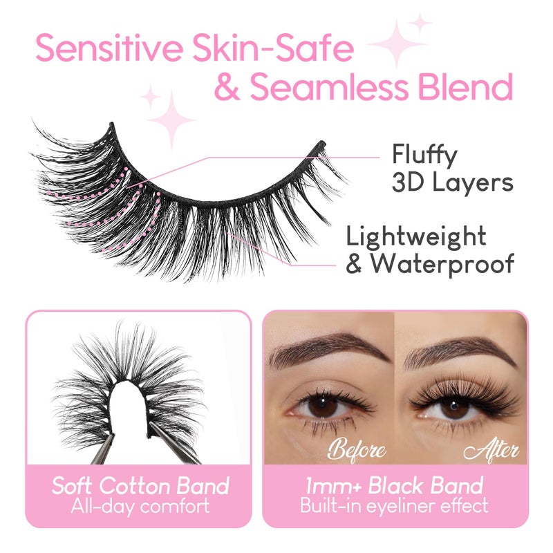 Azenlo False Eyelashes 20 Pairs 10-18mm Long Lashes Wispy Lashes Faux Mink Lashes 3D Fluffy Cat Eye Lashes ï¼ˆstyle 20-060) - Image 4
