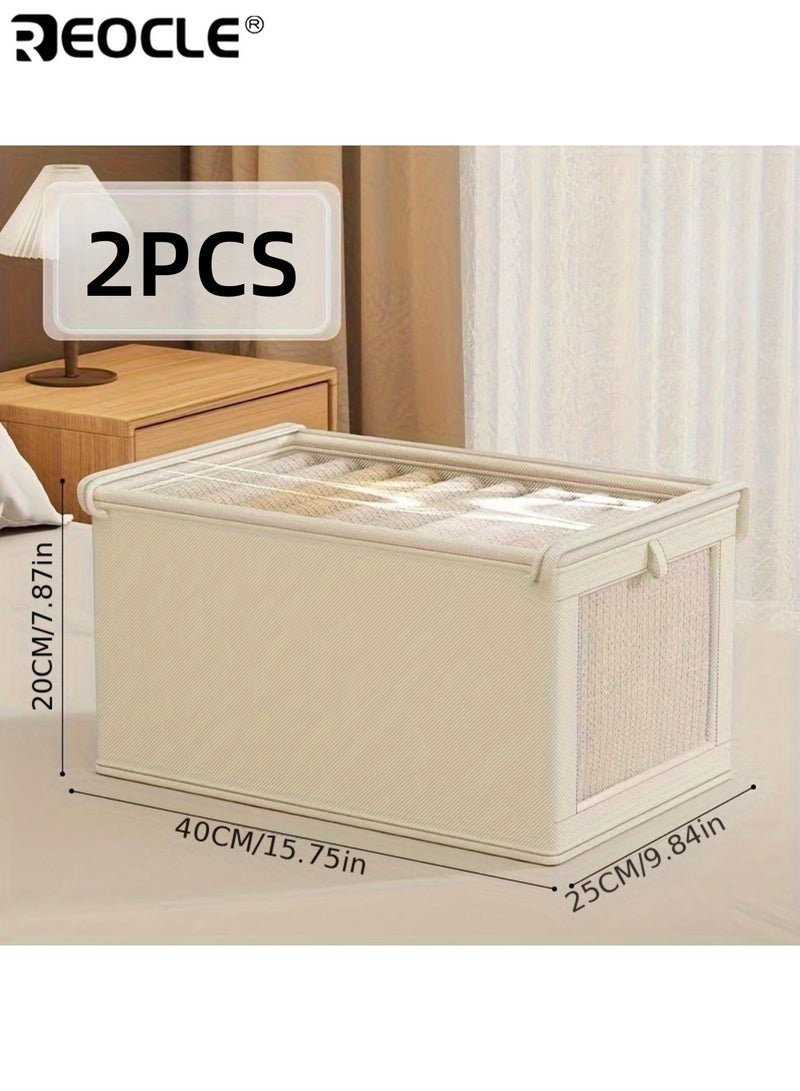 ريوكل 2 قطعة منظم ملابس من قماش أوكسفورد بسعة كبيرة مع غطاء علوي قابل للفتح بتصميم نافذة صندوق تخزين للملابس الداخلية والألحفة مناسب للخزانة وتحت السرير تنظيم منزلي متعدد الوظائف - Image 5
