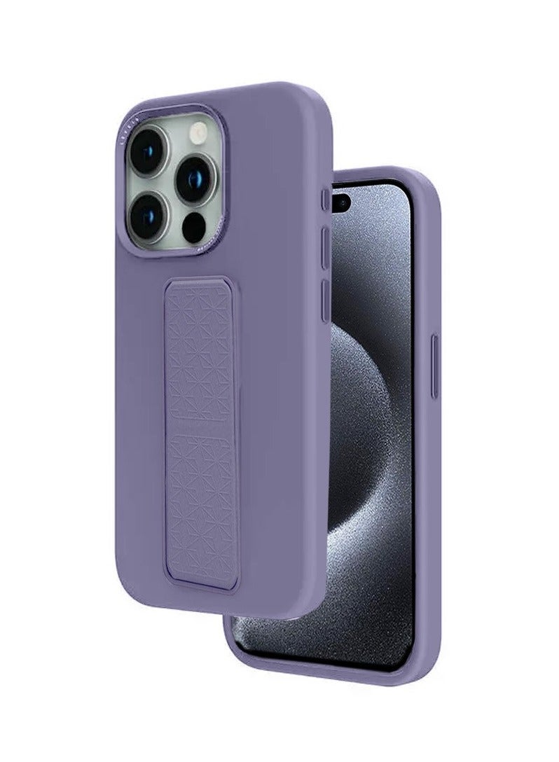 Techie غطاء سيليكون ناعم وسلس مع مقبض يد مغناطيسي وآلية داخلية من الألياف الدقيقة لجهاز آبل آيفون 15 برو ماكس - بنفسجي - Image 1