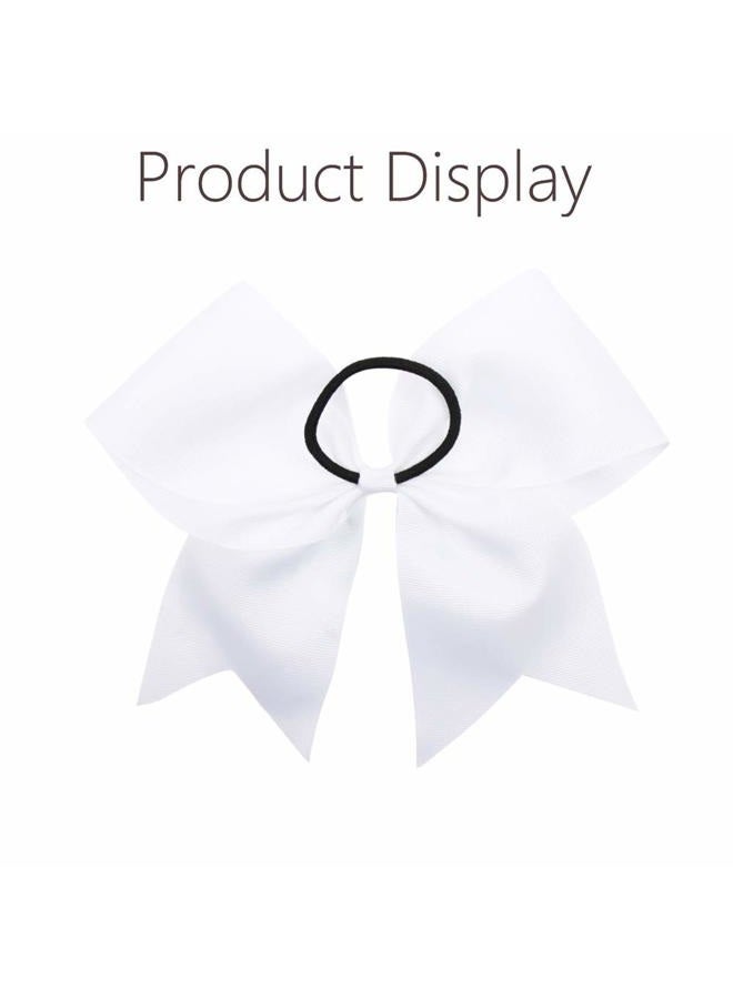 Oaoleer 16PCS 8" Large Cheer Hair Bows Ponytail Holder Elastic Band Handmade for Cheerleading Teen Girls College Sports (White, 16 Count (Pack of 1)) - Image 5