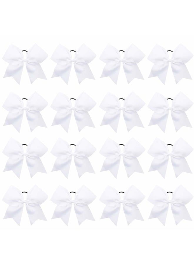 Oaoleer 16PCS 8" Large Cheer Hair Bows Ponytail Holder Elastic Band Handmade for Cheerleading Teen Girls College Sports (White, 16 Count (Pack of 1)) - Image 1