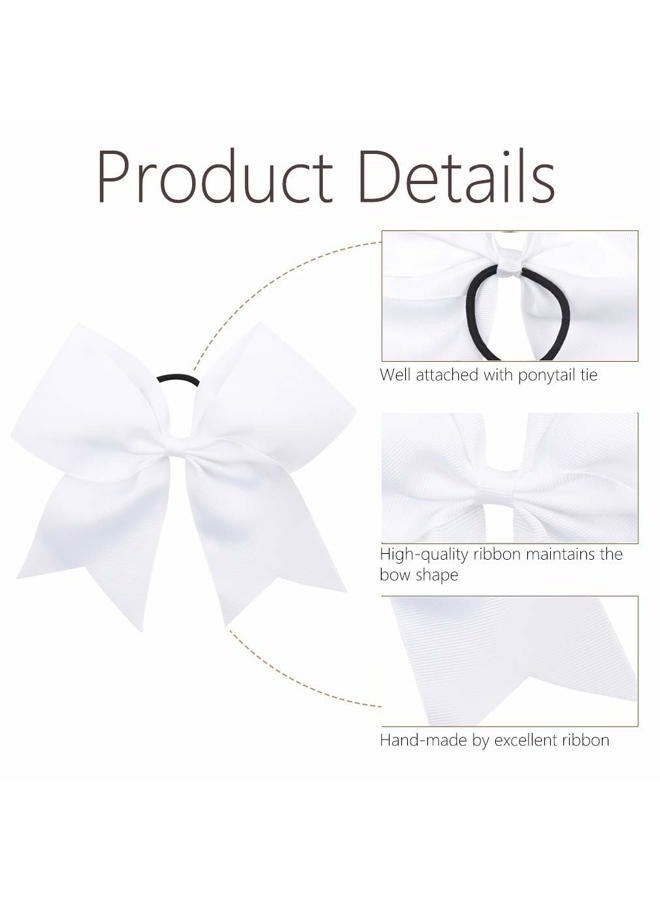 Oaoleer 16PCS 8" Large Cheer Hair Bows Ponytail Holder Elastic Band Handmade for Cheerleading Teen Girls College Sports (White, 16 Count (Pack of 1)) - Image 4
