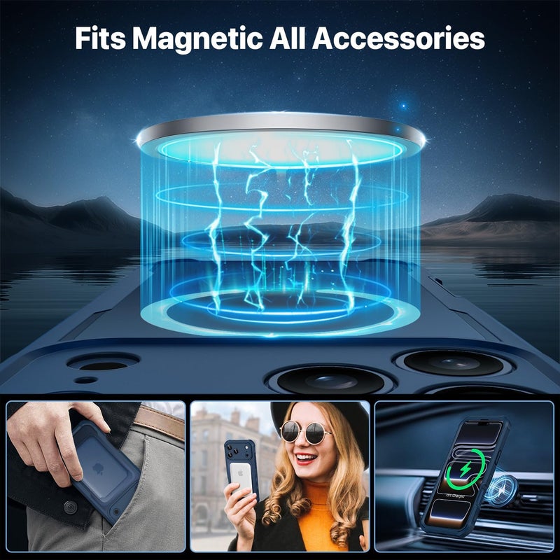 CENHUFO Magnetic Anti-Spy Case for iPhone 17 Pro [Compatible with MagSafe] Built-in 9H Tempered Glass Screen Protector and Camera Protection, 360° Shockproof Phone Cover Case – Blue Global flexible sizing options - Image 4
