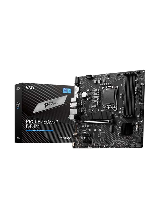 Pro B760M-P DDR4 Intel LGA 1700 MATX Motherboard, Intel B760 Chipset, 4x DDR4, 128GB Max Support, 1x PCI-Ex16, Gigabit LAN, 2x M.2, 1x HDMI, 1x USB 3.2 1x DP, 1xVGA, 4X USB 2.0 | 911-7E02-006 Black